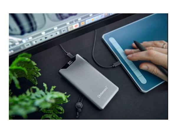 Intenso F20000 - Strømbank - 20000 mAh - 20 watt - 3 A - QC 3.0, Power Delivery 3.0 + PPS - 2 utgangskontakter (24 pin USB-C, USB-type A) - på kabe...
