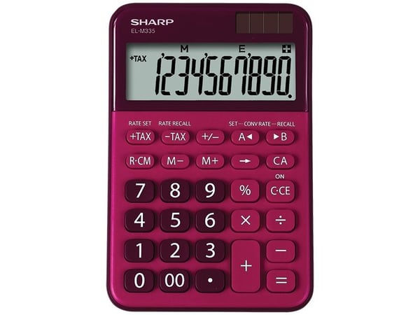 Sharp EL-M335, Desktop, Grunnleggende, 10 sifre, Batteri/Solcelle, Rød