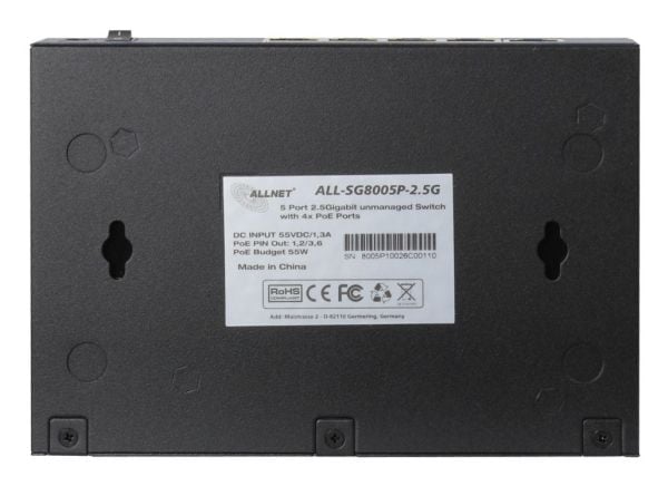 ALLNET 201875, Uhåndtert, 2.5G Ethernet (100/1000/2500), Strøm over Ethernet (PoE), Skrivebords-/veggmontering, Kan monteres på vegg