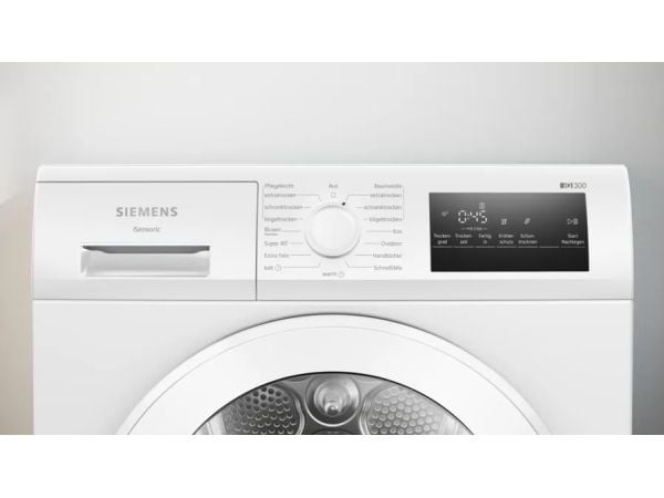 Siemens iQ300 WT45HVA4, Frittstående, Frontmatet, Kondensasjon, Hvit, Rotasjon, Berøringskontroll, Riktig/Høyre