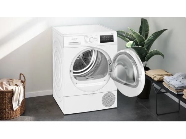 Siemens iQ300 WT45HVA4, Frittstående, Frontmatet, Kondensasjon, Hvit, Rotasjon, Berøringskontroll, Riktig/Høyre
