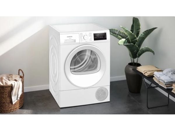 Siemens iQ300 WT45HVA4, Frittstående, Frontmatet, Kondensasjon, Hvit, Rotasjon, Berøringskontroll, Riktig/Høyre