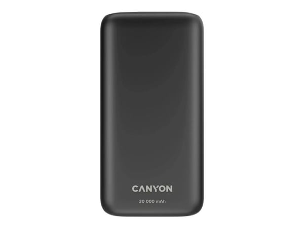 Canyon PB-301 - Powerbank - 30000 mAh - 20 Watt - 5 A - QC 3.0 - 2 utgangskontakter (24-pinners USB-C, USB) - svart