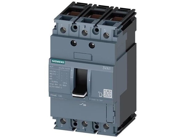 Siemens 3VA1080-4ED36-0AA0 Strömbrytare 1 st Inställningsområde (ström): 80 - 80 A Kopplingsspänning (max.): 690 V/AC (B x H x D) 76,2 x 130 x 70 mm