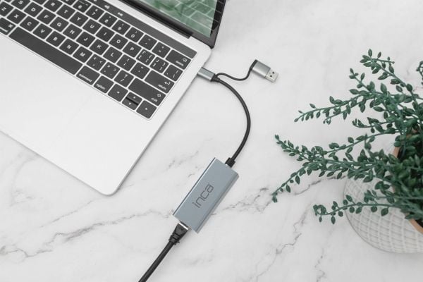 INCA-sovitin IUTP-01TX Ethernet > USB- ja C-tyypin liitäntä