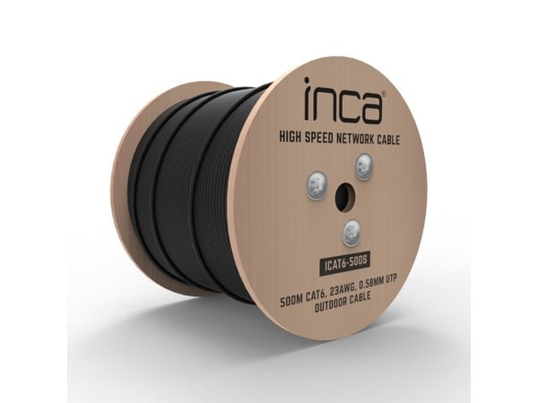 Inca ICAT6-500S, 500 m, Cat6, U/UTP (UTP), Sort
