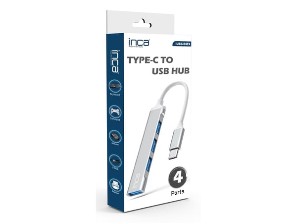 Inca IUSB-04TX, USB Type-C, USB 2.0, USB 3.0, 5000 Mbit/s, Sølv, Hvit, Aluminium, Rund kabel