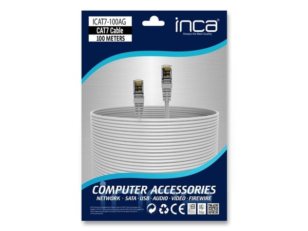 Inca ICAT7-100AG, 100 m, Cat7, S/FTP (S-STP), RJ-45, RJ-45, Grå