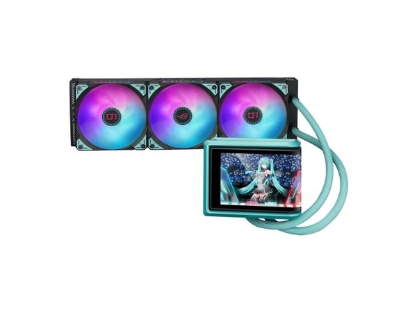ASUS ROG RYUO IV 360 ARGB Hatsune Miku Edition, Alt-i-ett væskekjøler, 12 cm, Sort, Turkis
