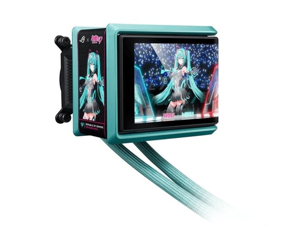 ASUS ROG RYUO IV 360 ARGB Hatsune Miku Edition, Alt-i-ett væskekjøler, 12 cm, Sort, Turkis