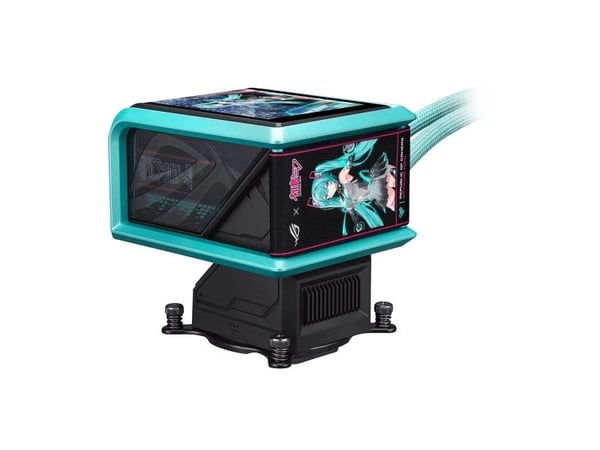 ASUS ROG RYUO IV 360 ARGB Hatsune Miku Edition, Alt-i-ett væskekjøler, 12 cm, Sort, Turkis