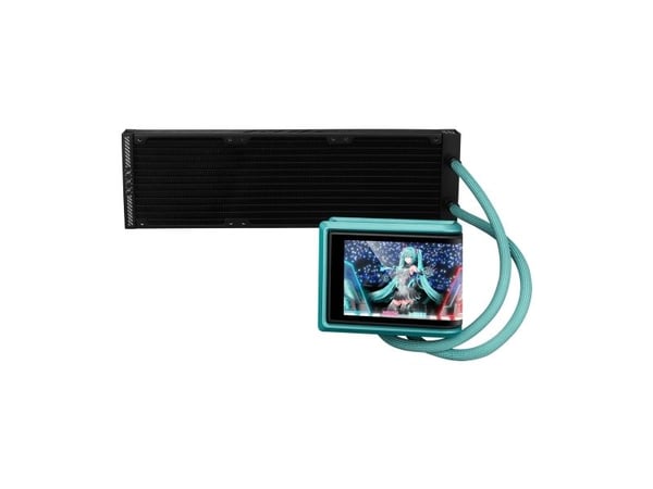ASUS ROG RYUO IV 360 ARGB Hatsune Miku Edition, Alt-i-ett væskekjøler, 12 cm, Sort, Turkis