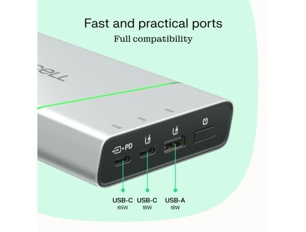 Green Cell PBPLGC20P, 20800 mAh, Lithium-Ion (Li-Ion), Power Delivery, 20800 W, Aluminium, Sort, Grønn, Lysegrå, Sølv
