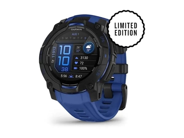 Garmin Instinct® 3 - 45 mm, AMOLED musta, vaihdettavalla silikonirannekkeella 22 mm Bolt sininen