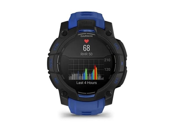 Garmin Instinct® 3 - 45 mm, AMOLED svart med utskiftbar silikonrem 22 mm Bolt Blue