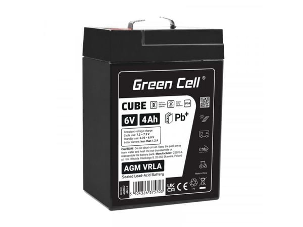 Green Cell Green Cell Cube AGM VRLA IP54 6V 4Ah Vedlikeholdsfritt batteri for kassa Alarmsystem Leker