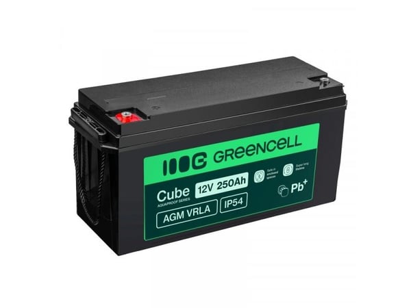 Green Cell AGM12V250AH-J, Forseglet blysyre (VRLA), 12 V, 1 stykker, Sort, 250 Ah, 5 år