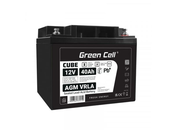 Green Cell Green Cell Cube AGM VRLA IP54 12V 40Ah Vedlikeholdsfritt batteri for gressklipper Scooter Båt Rullestol