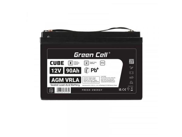 Green Cell AGM12V90AH-J, Forseglet blysyre (VRLA), 12 V, 1 stykker, Sort, 90 Ah, 5 år