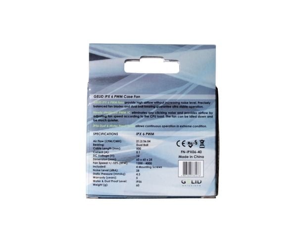 Gelid Solutions IPX 6 PWM, Tuuletin, 6 cm, 1200 RPM, 4000 RPM, Musta