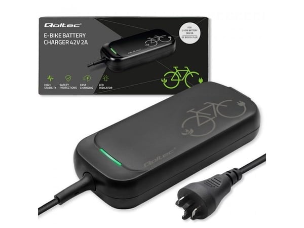 Qoltec Fast Charger Pro for Bosch 36V sykkel | 42V | 2A | Bosch plugg | vanntett +strømkabel