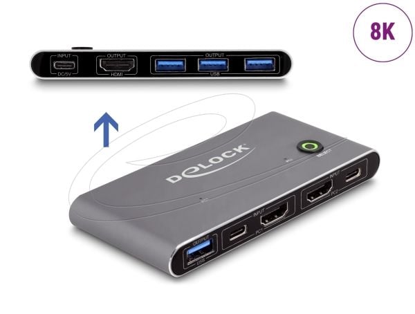 DeLOCK 18647, 7680 x 4320 piksler, 8K Ultra HD, antrasitt