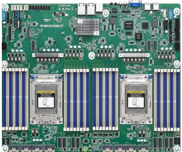 ASRock Rack ROME2D32GM-2T - Hovedkort - Socket SP3 - 2 Støttede CPU-er - USB 3.2 Gen 1 - 2 x 10 Gigabit LAN - innbygd grafikk