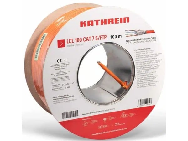 Kathrein nettverksråkabel Cat.7 råkabel, 100 meter, dobbeltskjermet, 7,2 mm utvendig diameter, kobberkjerne (215500013)