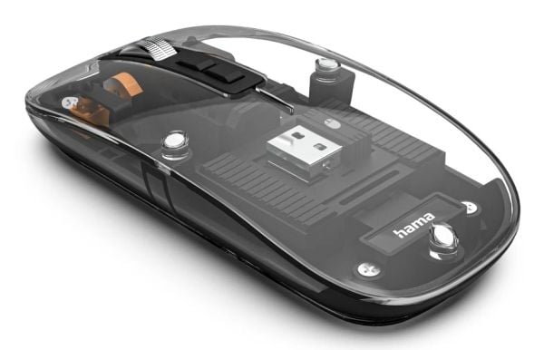 Hama WM-600, Molempikätinen, Optinen, RF Wireless + Bluetooth, 1600 DPI, Läpinäkyvä