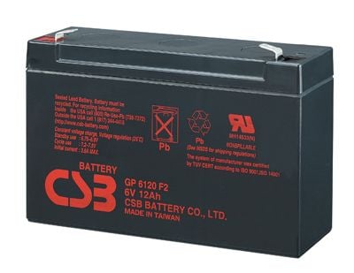 CSB GP6120, Sealed Lead Acid (VRLA), 6 V, Musta, 12000 mAh, ISO 9001, ISO 14001, 1,85 kg