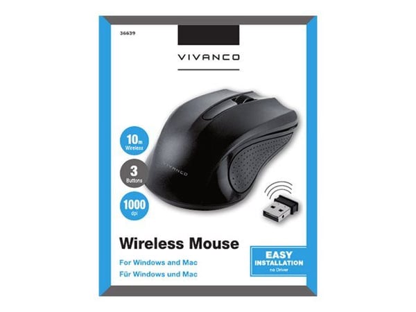 Vivanco IT-MS RF 1000 - Mus - høyre- og venstrehåndet - optisk - 3 knapper - trådløs - 2.4 GHz - USB trådløs mottaker - svart