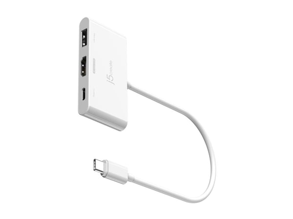 j5create JCA399 - Videokort - USB-C hane till HDMI, USB-C (PD), USB-A 3.2 hona - 20 cm - vit - 4K144 Hz (3840 x 2160) stöd, upp till 5 Gbps dataöve...