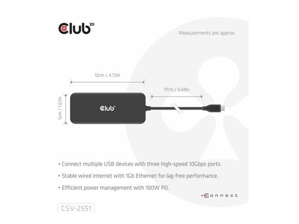 Club 3D 8-in-1 - Dokkingstasjon - for skrivebord, bærbar - USB-C - HDMI, DP - 1GbE