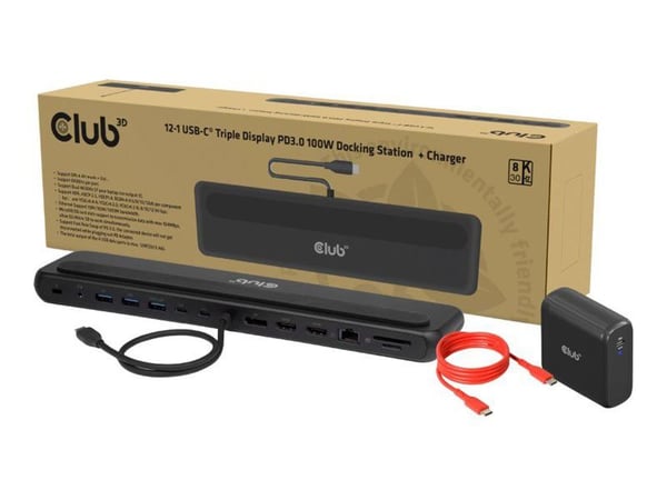 Club 3D - Dockningsstation - för bordsdator, laptop - USB-C - 2 x HDMI, DP - 1GbE