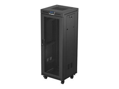 Lanberg FF01 series - Rack skåp - 600 x 600, platt paket, med nät dörr, LCD - med LCD-skärm, termostat, 2 kylfläktar - fristående, golvstående - sv...
