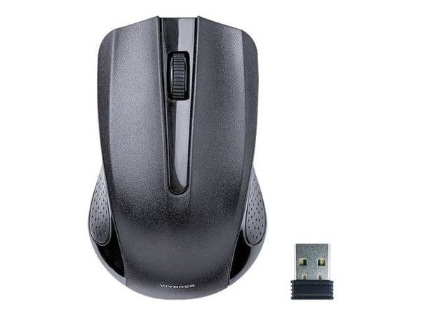 Vivanco IT-MS RF 1000 - Mus - høyre- og venstrehåndet - optisk - 3 knapper - trådløs - 2.4 GHz - USB trådløs mottaker - svart