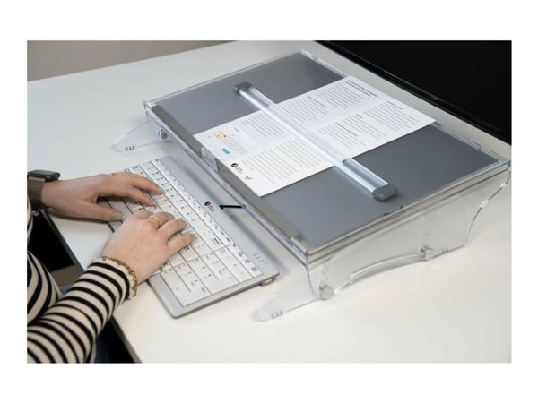 BakkerElkhuizen FlexDesk 640 ComfortRead, Etyleeni-vinyyliasetaatti (EVA) vaahtomuovi, Muovi, Teräs, 5 kg, 110 - 180 mm, Vaaleanharmaa, Läpinäkyvä,...