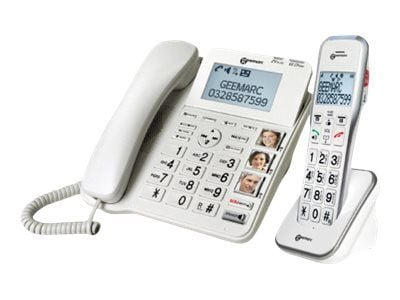 Geemarc Amplidect Combi 595 - Telefon med ledning - svarersystem med anrops-ID/samtale venter - DECT - hvit + ekstra håndsett Geemarc Amplidect Combi 595 - Telefon med ledning - svarersystem med anrops-ID/samtale venter - DECT - hvit + ekstra håndsett