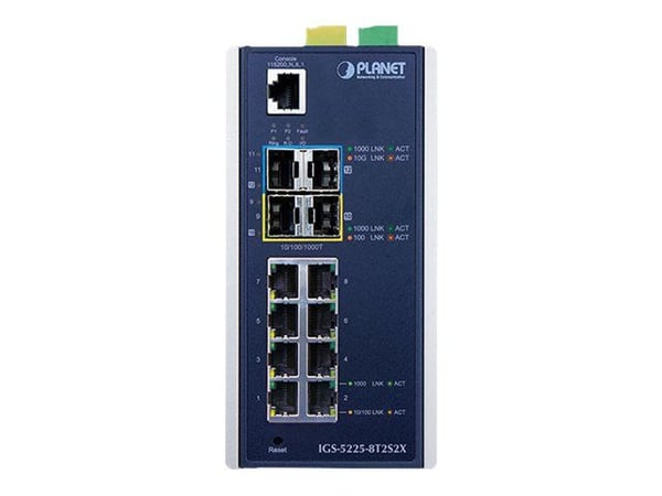 PLANET IGS-5225-8T2S2X - Switch - L3 - Styrt - 8 x 10/100/1000 + 2 x Gigabit SFP + 2 x 10 Gigabit SFP+ - DIN-skinnemonterbar, veggmonterbar - AC 24...
