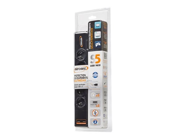 Infosec S5 USB NEO, 306 J, 5 AC-pistorasia(a), Tyyppi F, 230 V, 50 Hz, 3680 W