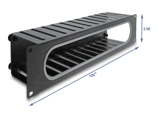 Delock - Rack kabelhåndteringsrutepanel - med åpnings- og kantbeskyttelse - svart, RAL 9005 - 2U - 19"