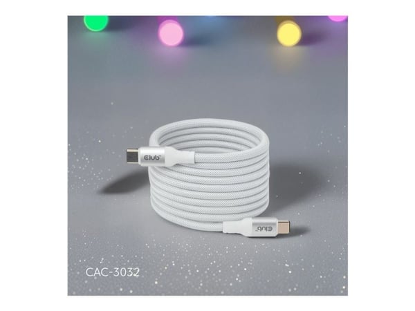 Club 3D - USB-kabel - 24 pin USB-C (hann) til 24 pin USB-C (hann) - USB 2.0 - 48 V - 5 A - 2 m - rullet sammen, USB Power Delivery (240 W), støtte ...