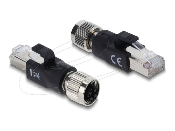 Delock M12-sovitin X-koodattu 8-nastainen naaras RJ45-uros musta (90834)