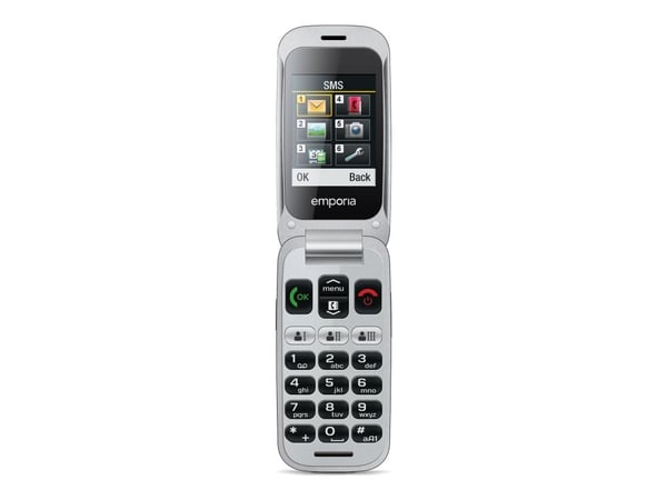 Emporia ONE, simpukka, 6,1 cm (2,4"), 2 MP, Bluetooth, 900 mAh, musta, harmaa, musta, harmaa