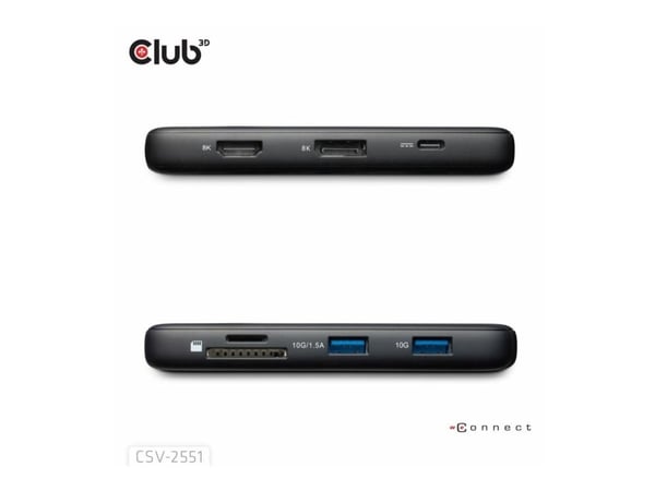Club 3D 8-in-1 - Dokkingstasjon - for skrivebord, bærbar - USB-C - HDMI, DP - 1GbE
