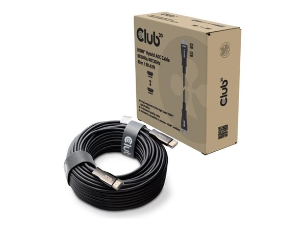 Club 3D - Ultra High Speed - HDMI-kabel - HDMI hann til HDMI hann - 30 m - skjermet hybrid kobber/fiber-optikk - svart - Active Optical Cable (AOC)...