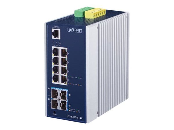 PLANET IGS-6325-8T4X - Switch - L3 - Styrt - 8 x 10/100/1000 + 4 x 10 Gigabit SFP+ - DIN-skinnemonterbar, veggmonterbar - AC 24 V / DC 12 - 48 V