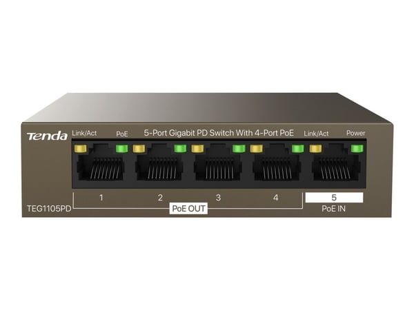 Tenda TEG1105PD - Switch - PD - 4 x 10/100/1000 (PoE) + 1 x 10/100/1000 - stasjonær - PoE (30 W)