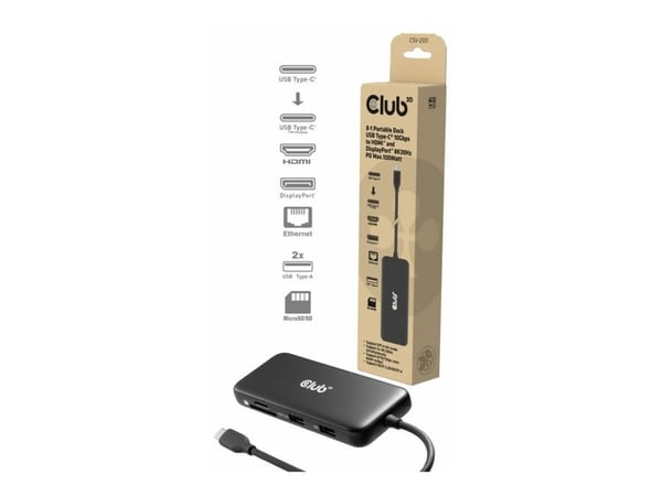 Club 3D 8-in-1 - Dokkingstasjon - for skrivebord, bærbar - USB-C - HDMI, DP - 1GbE