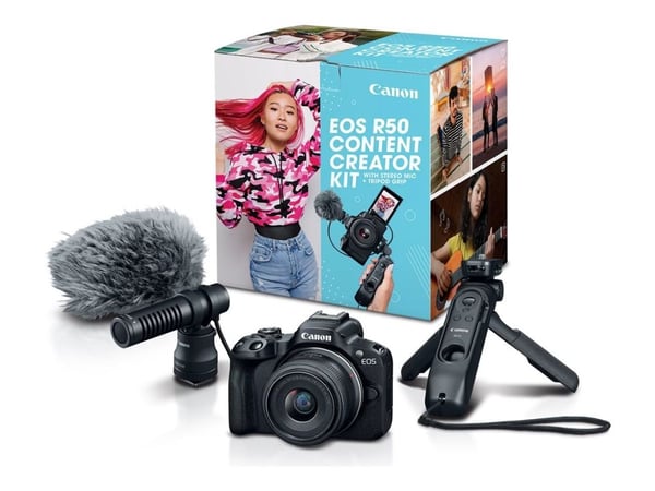 Canon EOS R50 V - Digitalkamera - speilløst - 24.2 MP - APS-C - 4K / 30 fps RF-S 14-30mm F4-6.3 IS STM PZ lens - Wi-Fi, Bluetooth - svart